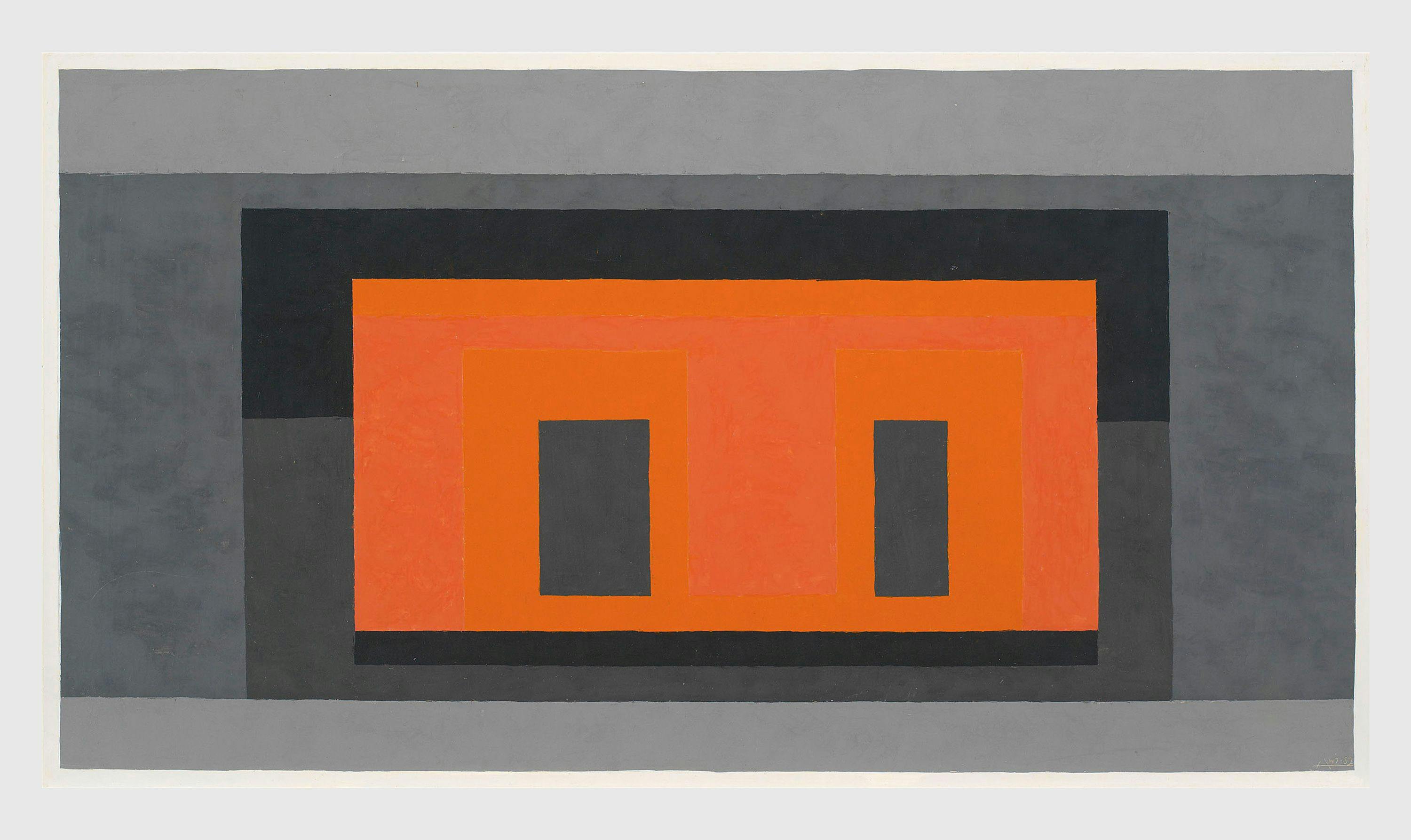 A painting by Josef Albers, titled Homage to the Square: Guarded, dated 1952.